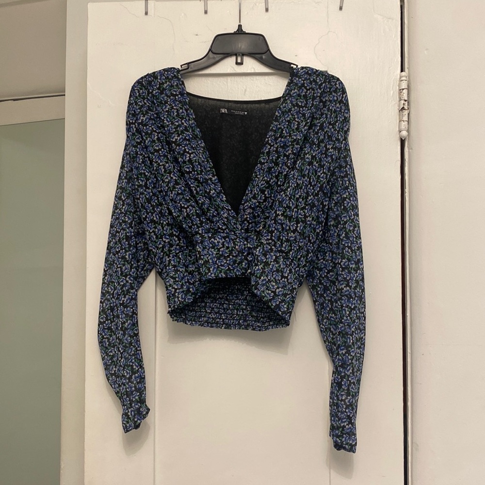 blue floral blouse